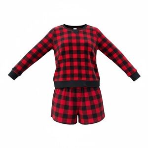 Women’s Wondershop Red and Black Buffalo plaid pajama short set Size Large EUC